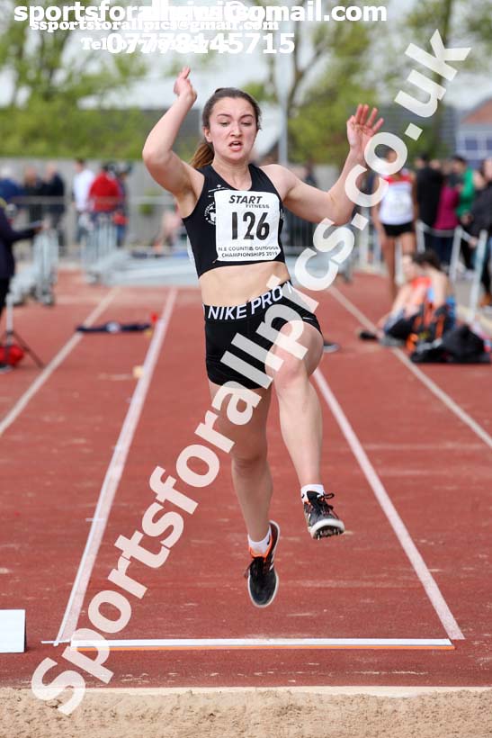Womens under-20s long jump, 2019 North Eastern Track and Field Champs., Middlesbrough. Photo:  David T. Hewitson/Sports for All Pics